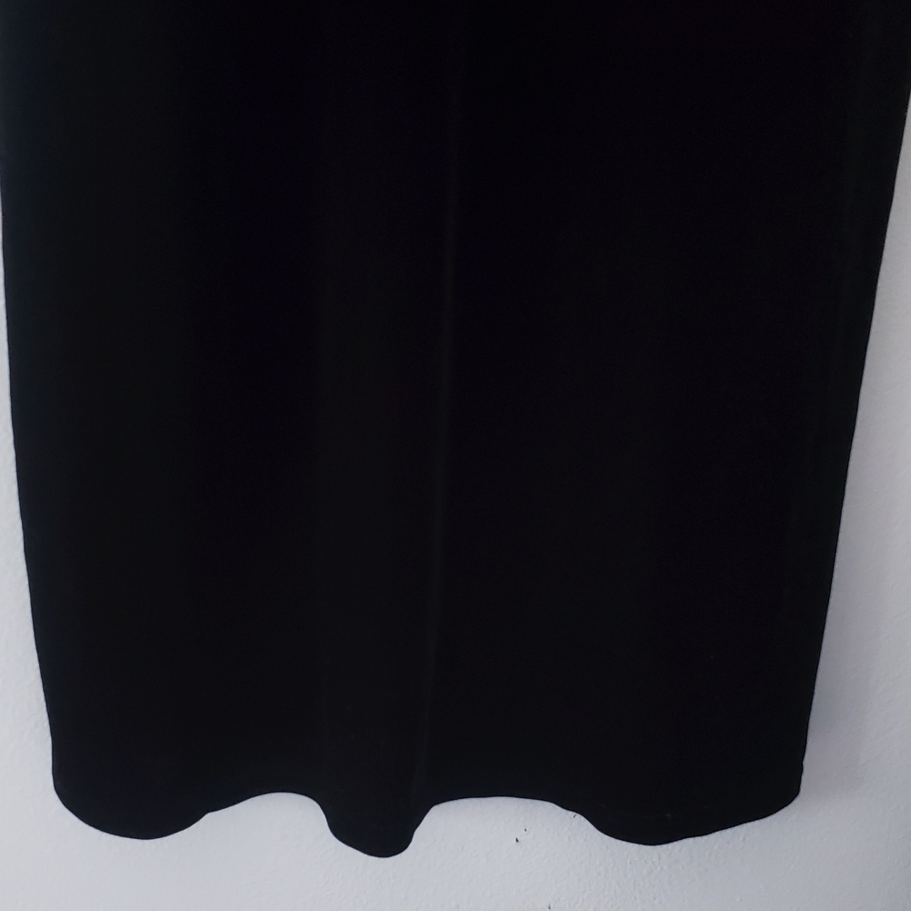 Cassini Black Velour‎ Maxi Dress L Short Slv Stretch Goth Witchy Whimsigoth Vamp - Picture 7 of 13